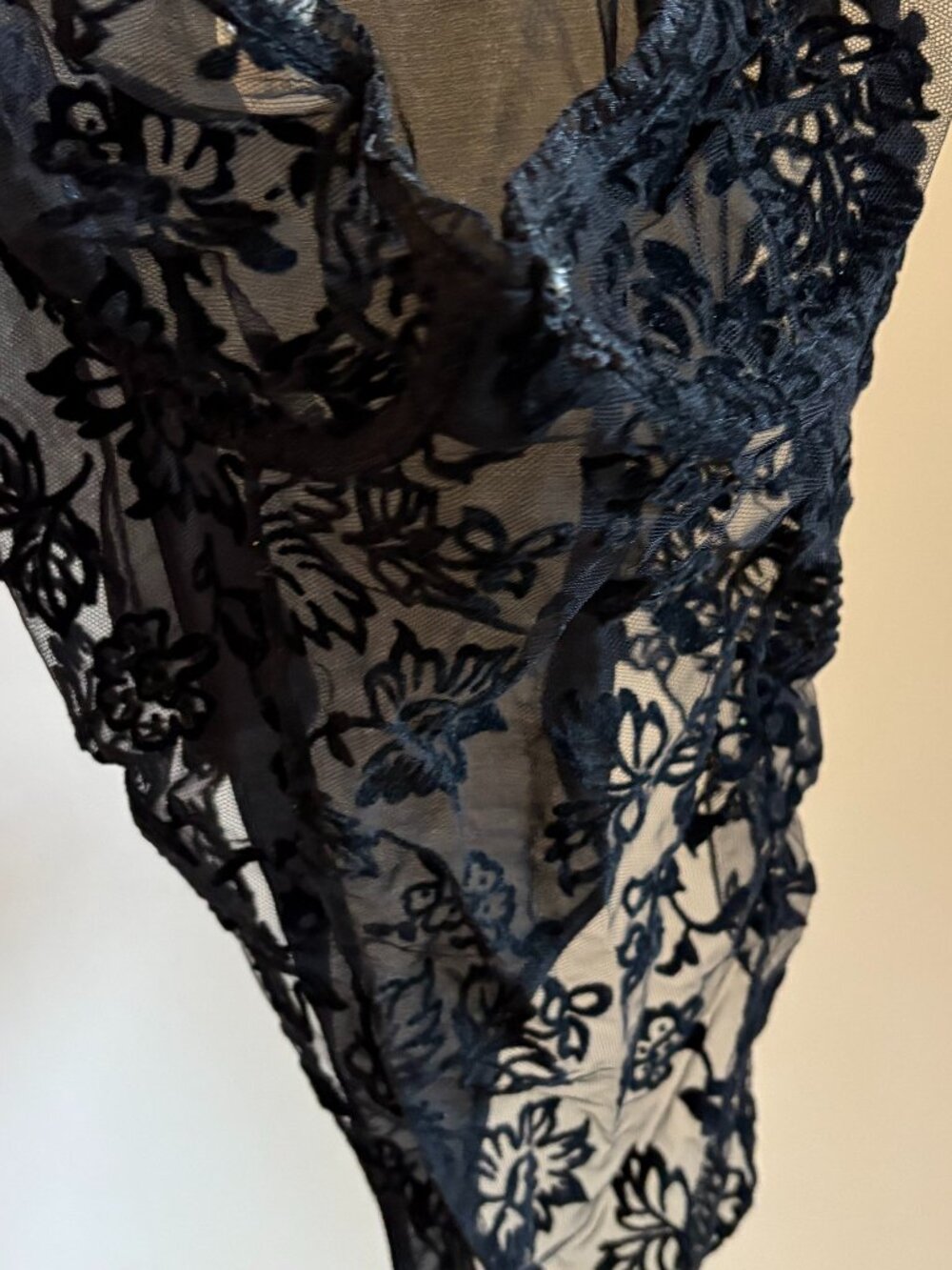 Stunning Vintage 90s Papillon Blanc Sz M Mesh Lace Floral Thong Body Suit Black